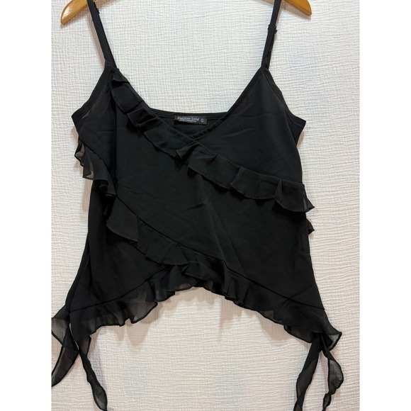 Emerson Lang Black Ruffle‎ Asymmetrical Cami Tank Top Women's L Fairy Grunge - Picture 2 of 10